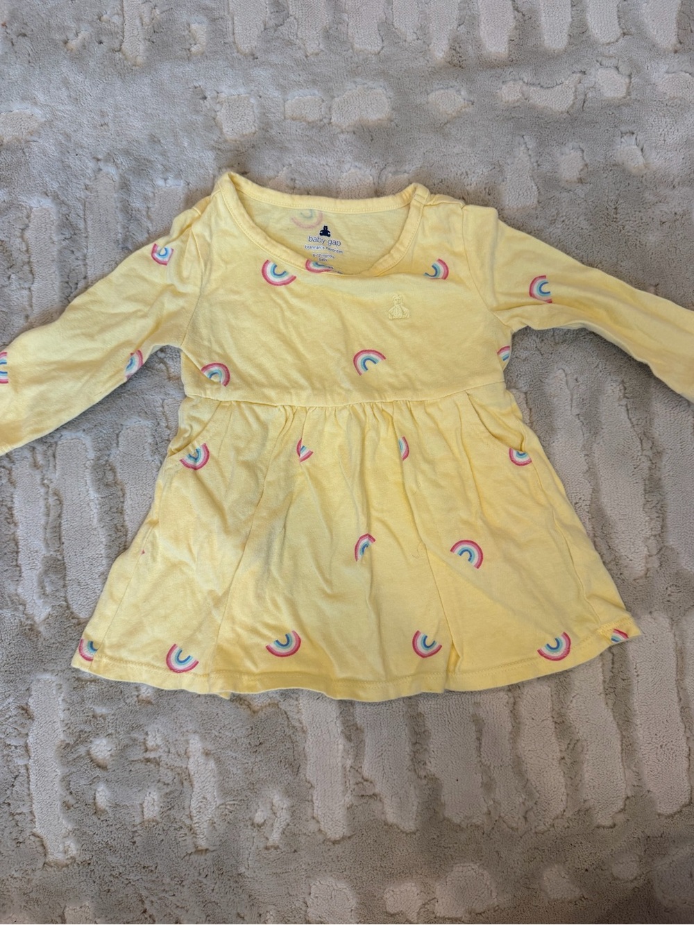 GAP Yellow Long-Sleeve Dress with Rainbow Print